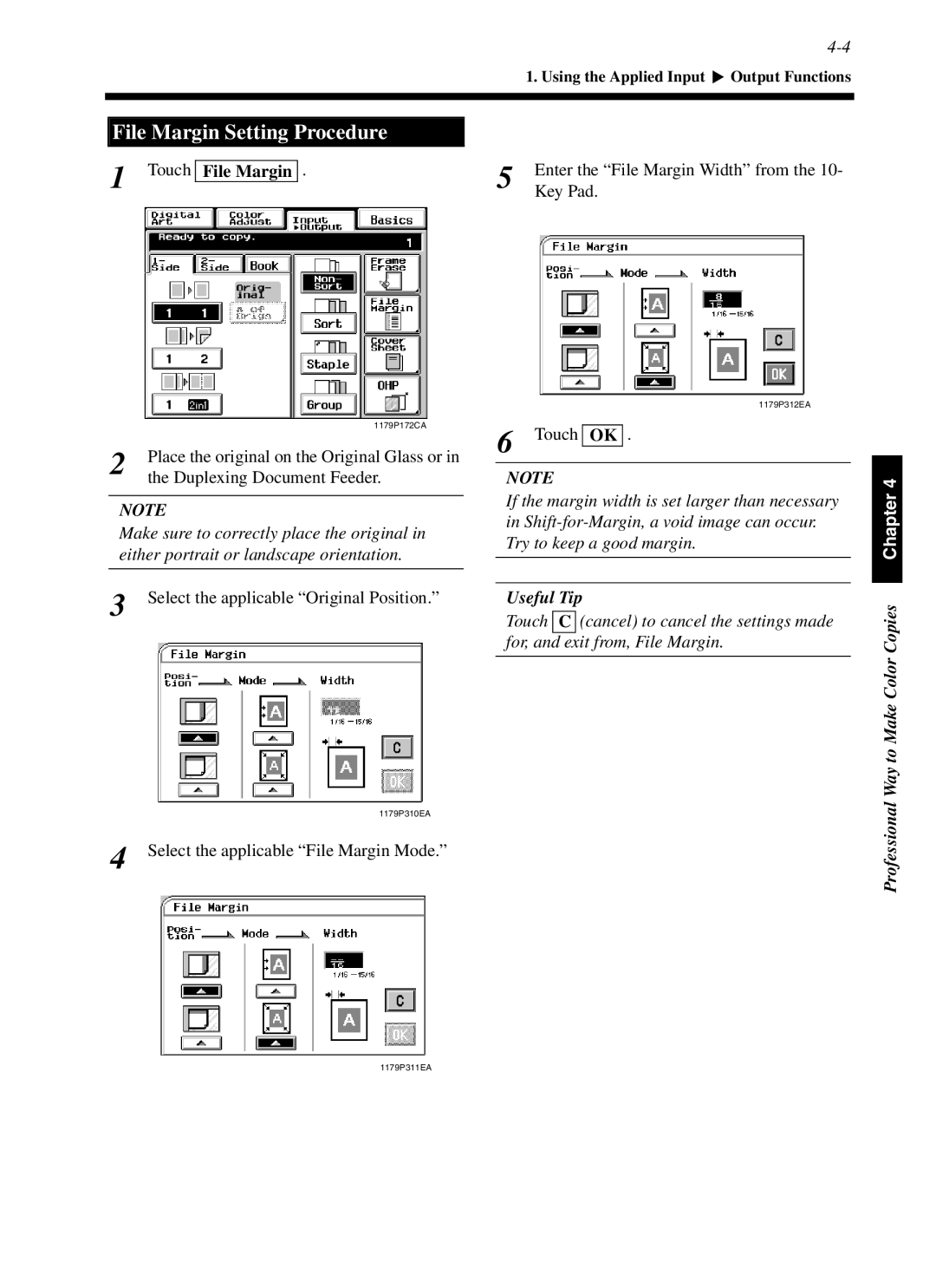 Minolta cf9001 manual File Margin Setting Procedure, Way to Make Color Copies Chapter, Professional 