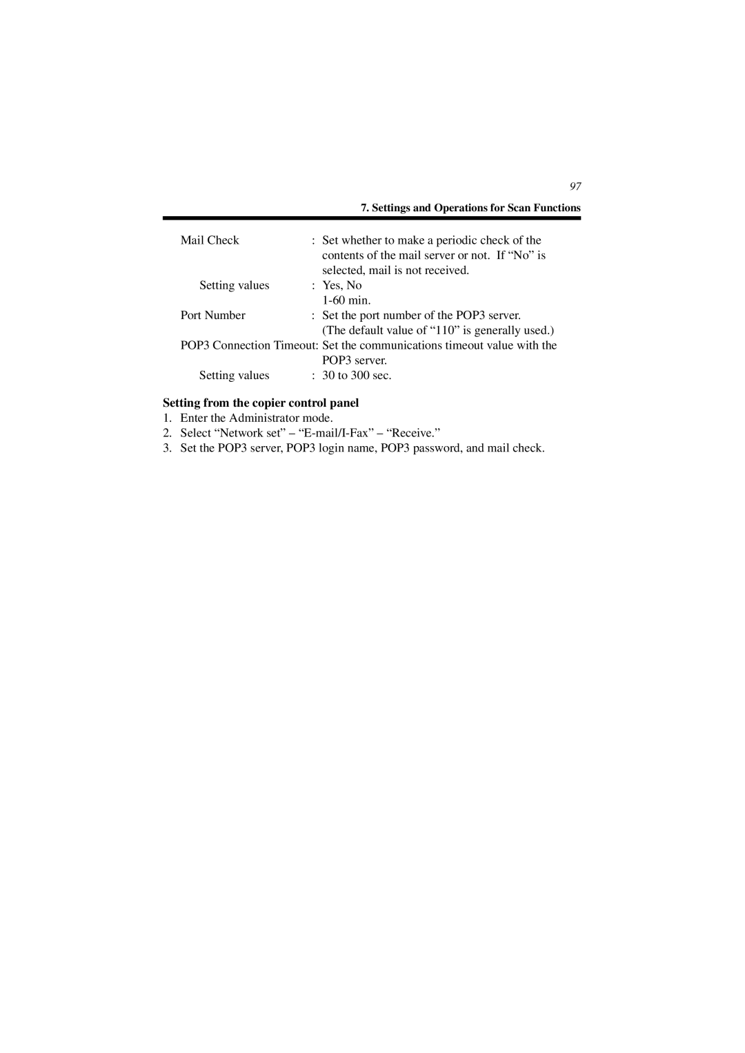 Minolta CN3101e user manual Setting from the copier control panel 