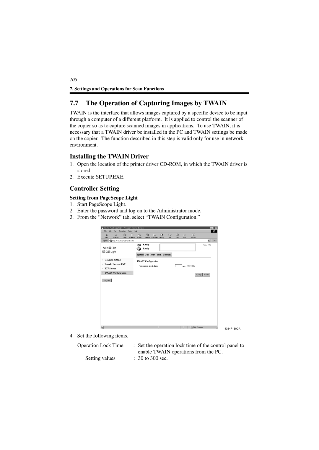 Minolta CN3101e user manual Operation of Capturing Images by Twain, Installing the Twain Driver 