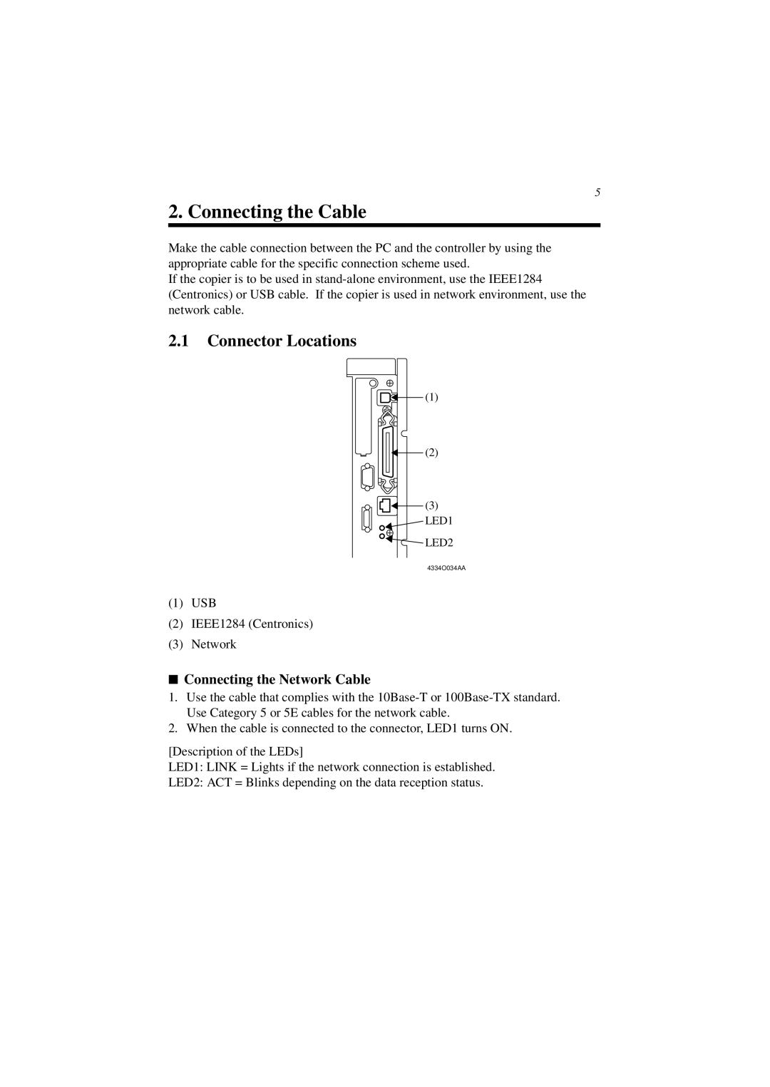 Minolta CN3101e user manual Connector Locations, Connecting the Network Cable 