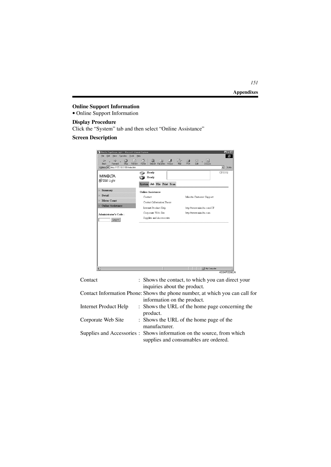 Minolta CN3101e user manual Online Support Information, Display Procedure 