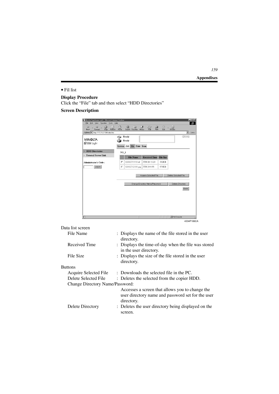 Minolta CN3101e user manual Fil list 