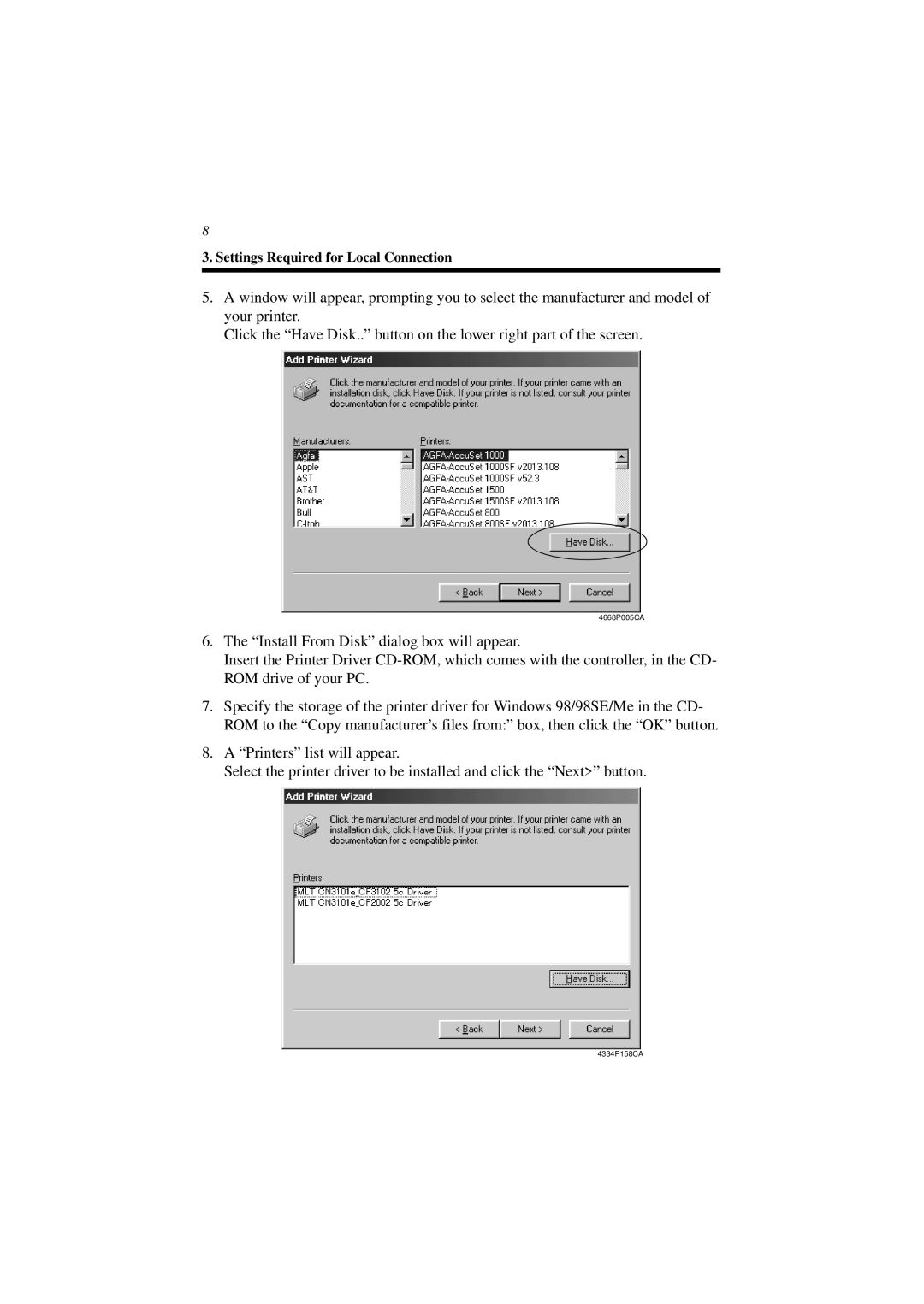 Minolta CN3101e user manual Settings Required for Local Connection 