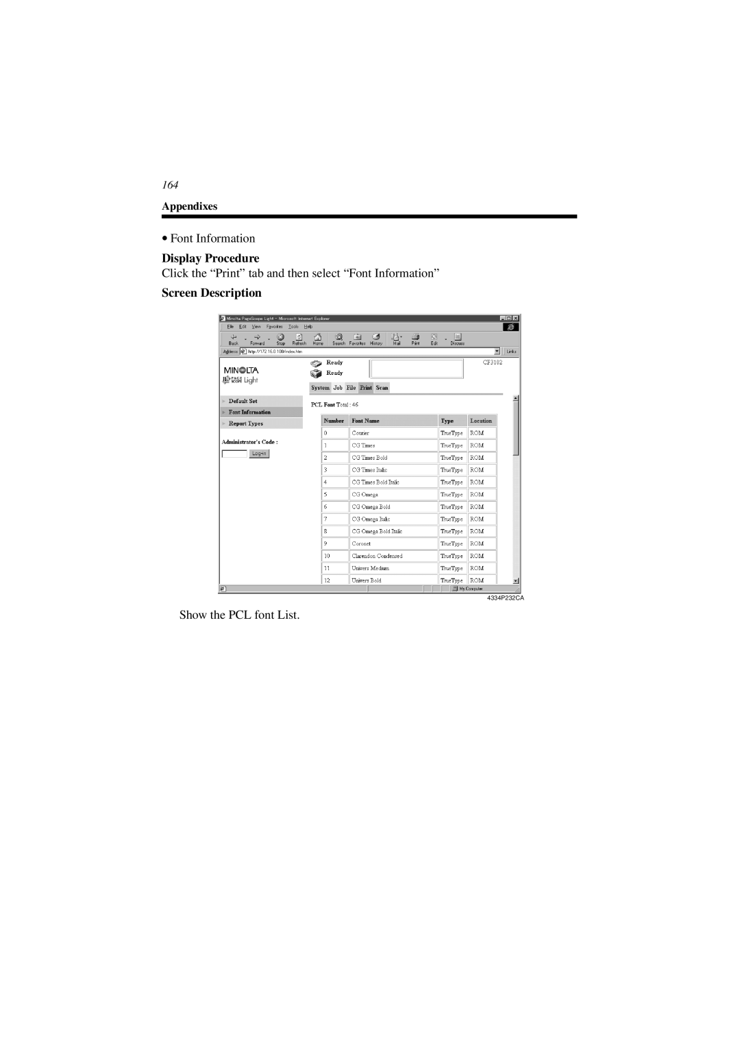 Minolta CN3101e user manual Font Information 