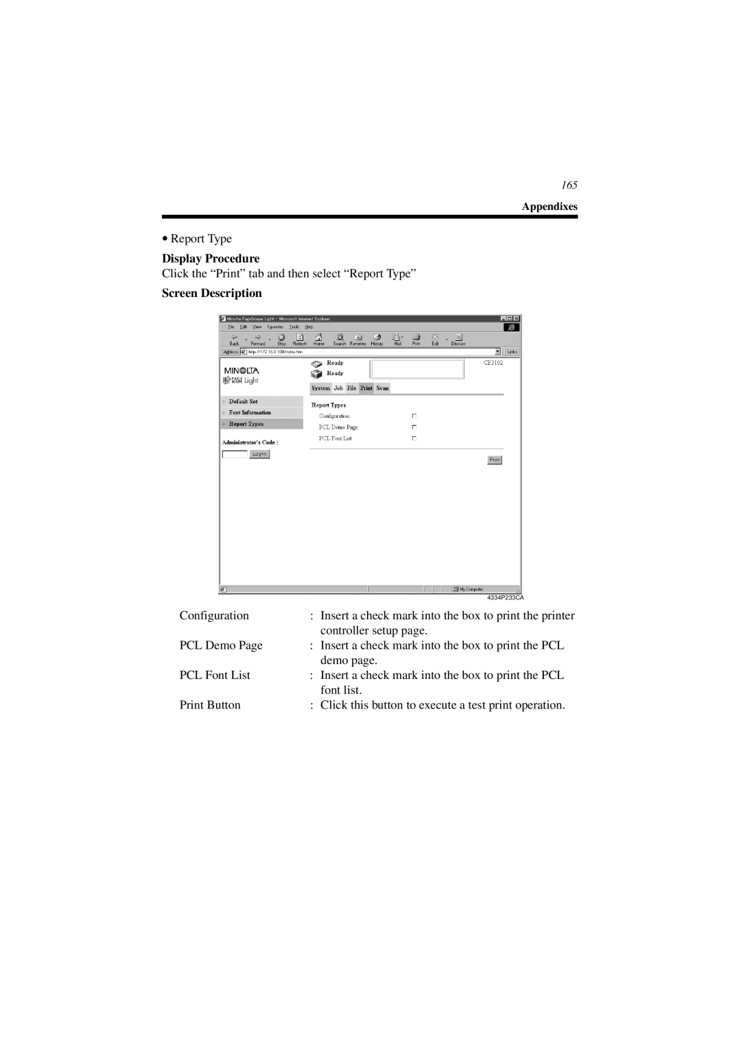 Minolta CN3101e user manual Report Type 