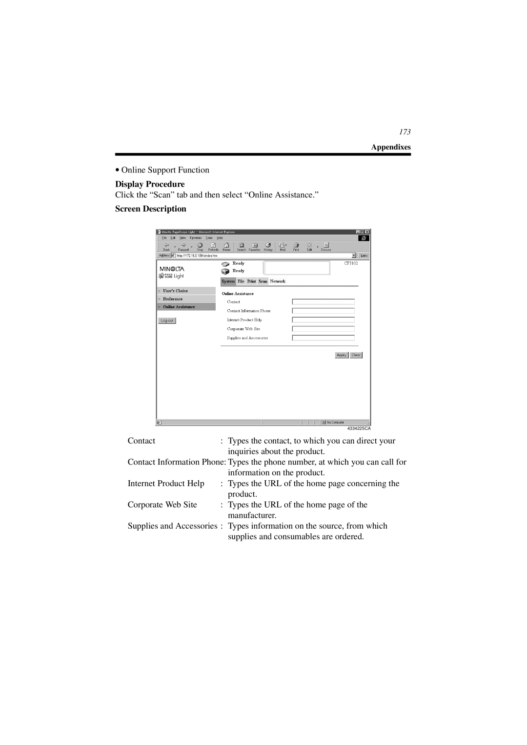 Minolta CN3101e user manual Online Support Function 