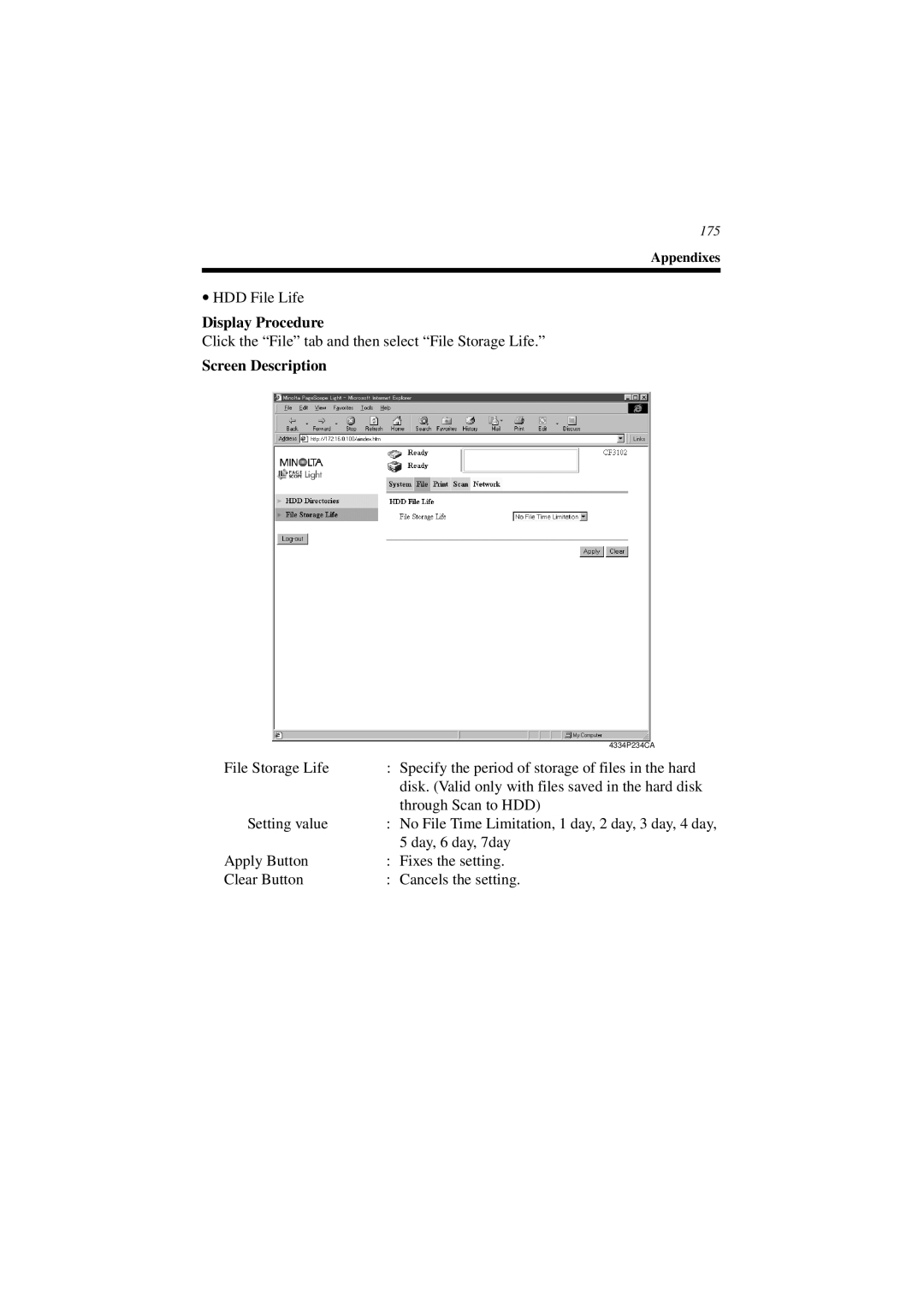 Minolta CN3101e user manual HDD File Life 