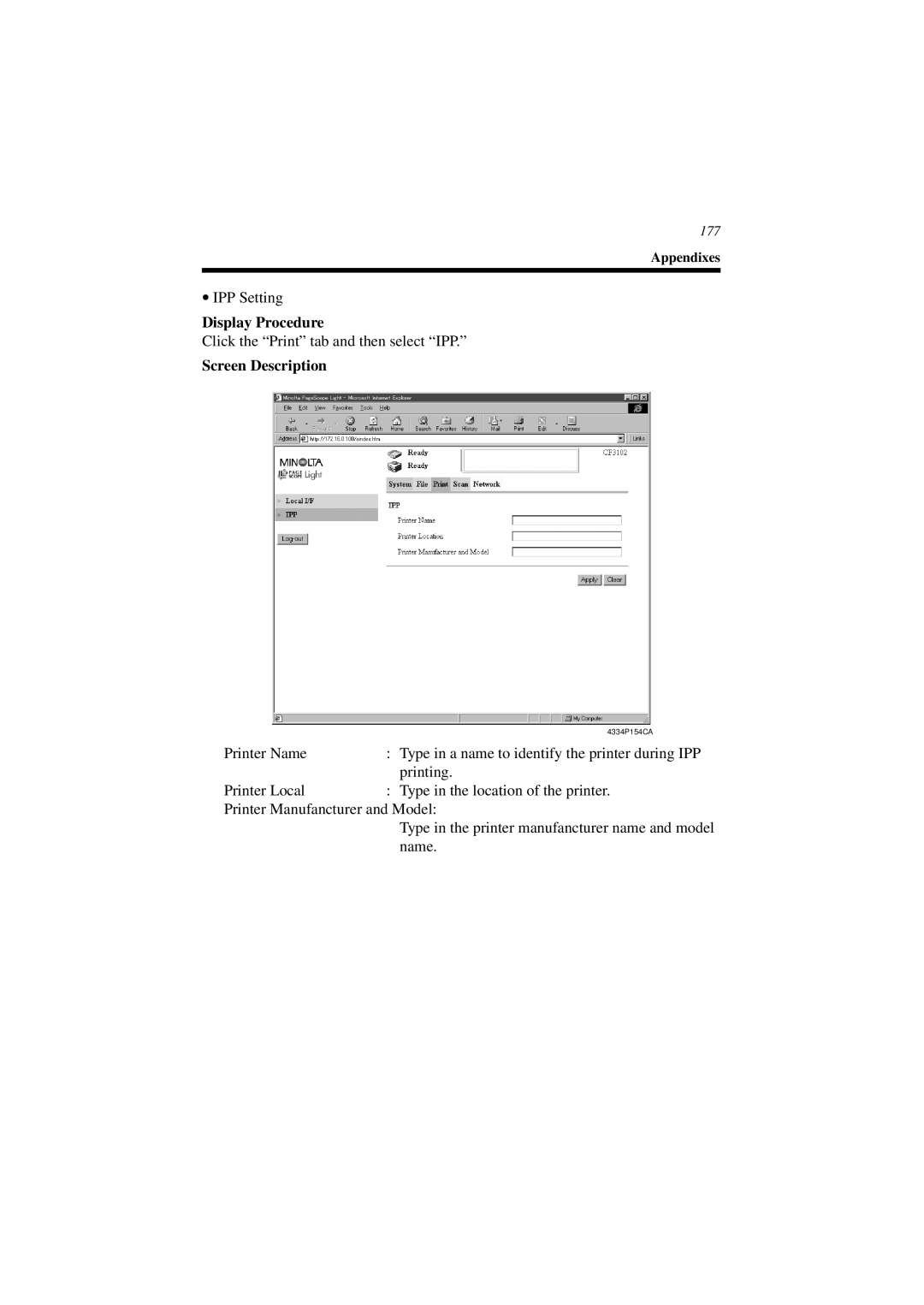 Minolta CN3101e user manual IPP Setting 