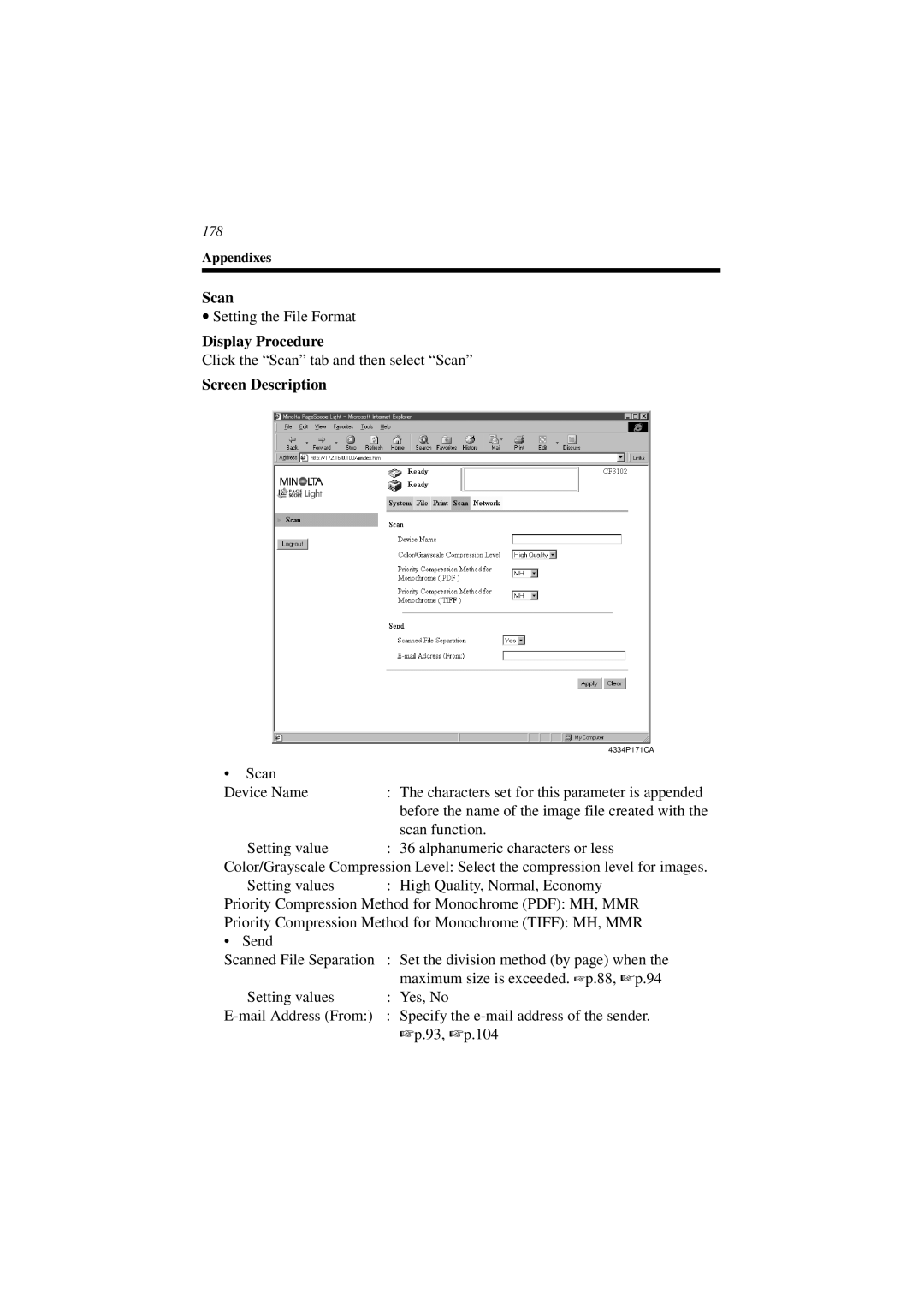 Minolta CN3101e user manual Setting the File Format 