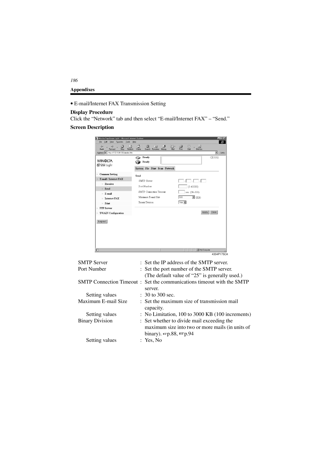 Minolta CN3101e user manual Mail/Internet FAX Transmission Setting 