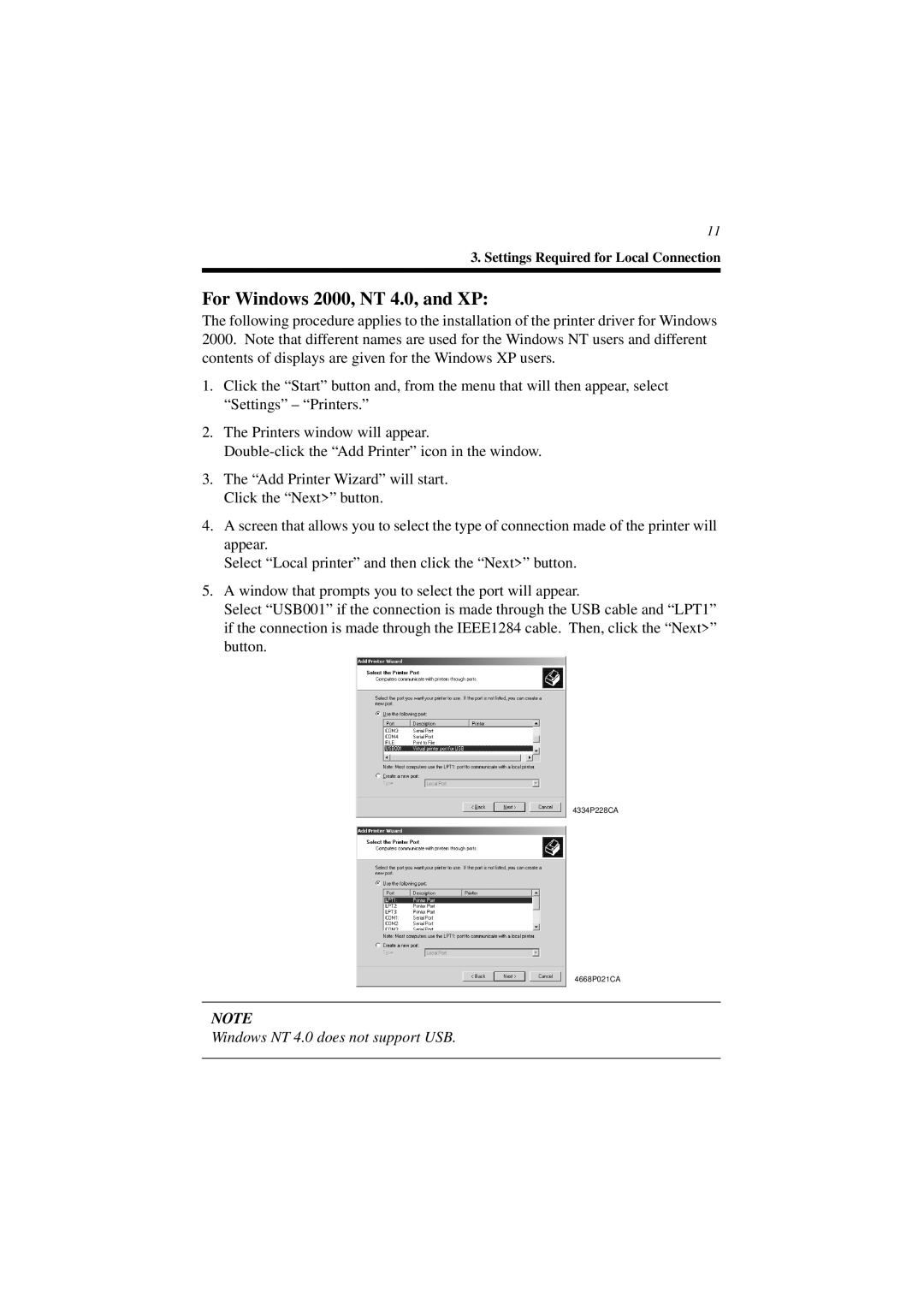 Minolta CN3101e user manual For Windows 2000, NT 4.0, and XP, Windows NT 4.0 does not support USB 