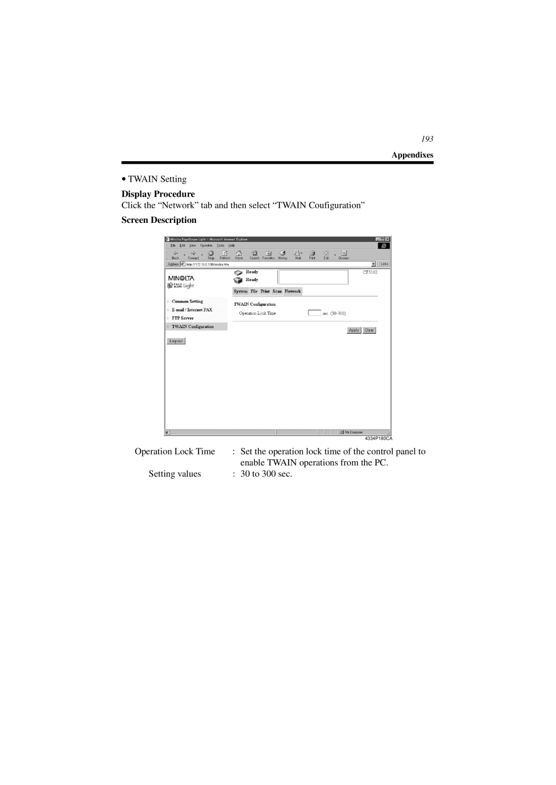 Minolta CN3101e user manual Twain Setting 