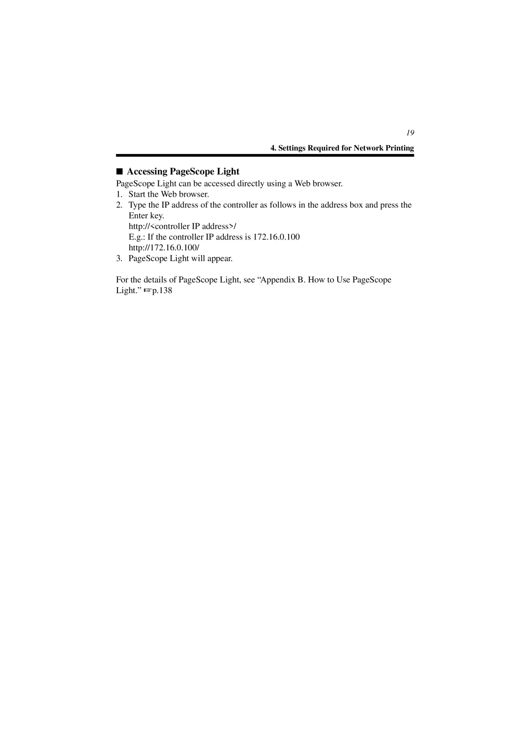 Minolta CN3101e user manual Accessing PageScope Light 