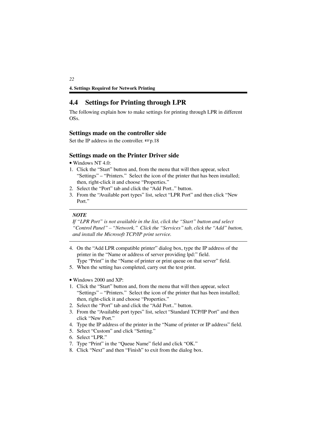 Minolta CN3101e user manual Settings for Printing through LPR 