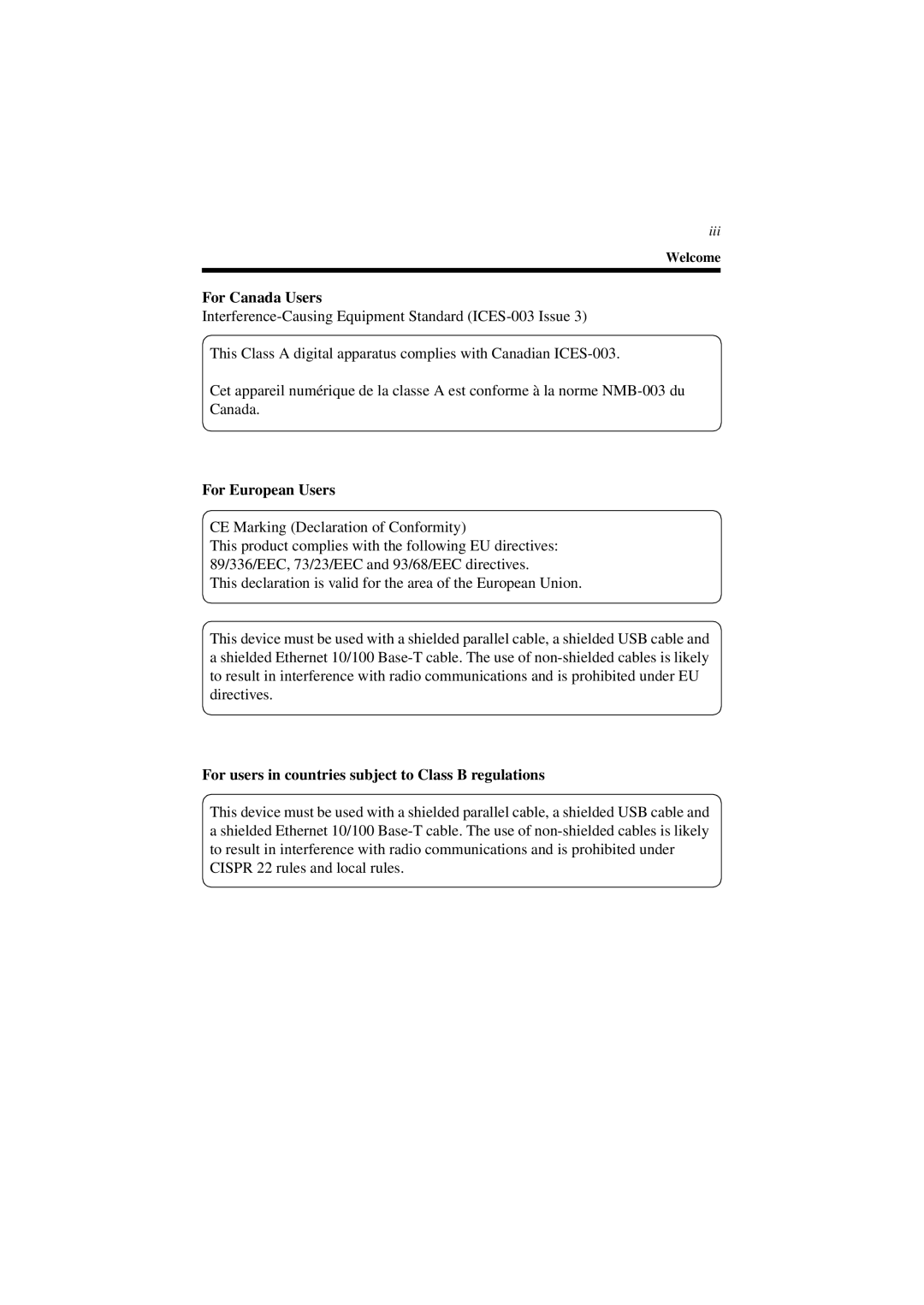 Minolta CN3101e user manual For Canada Users, For European Users, For users in countries subject to Class B regulations 