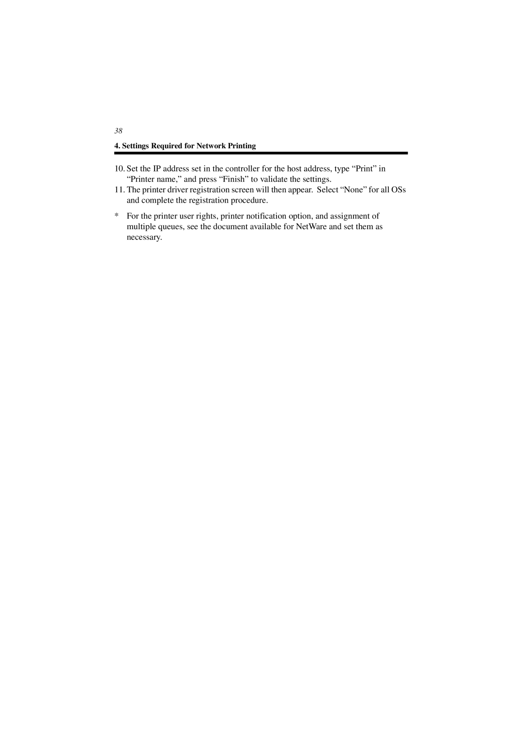 Minolta CN3101e user manual Settings Required for Network Printing 