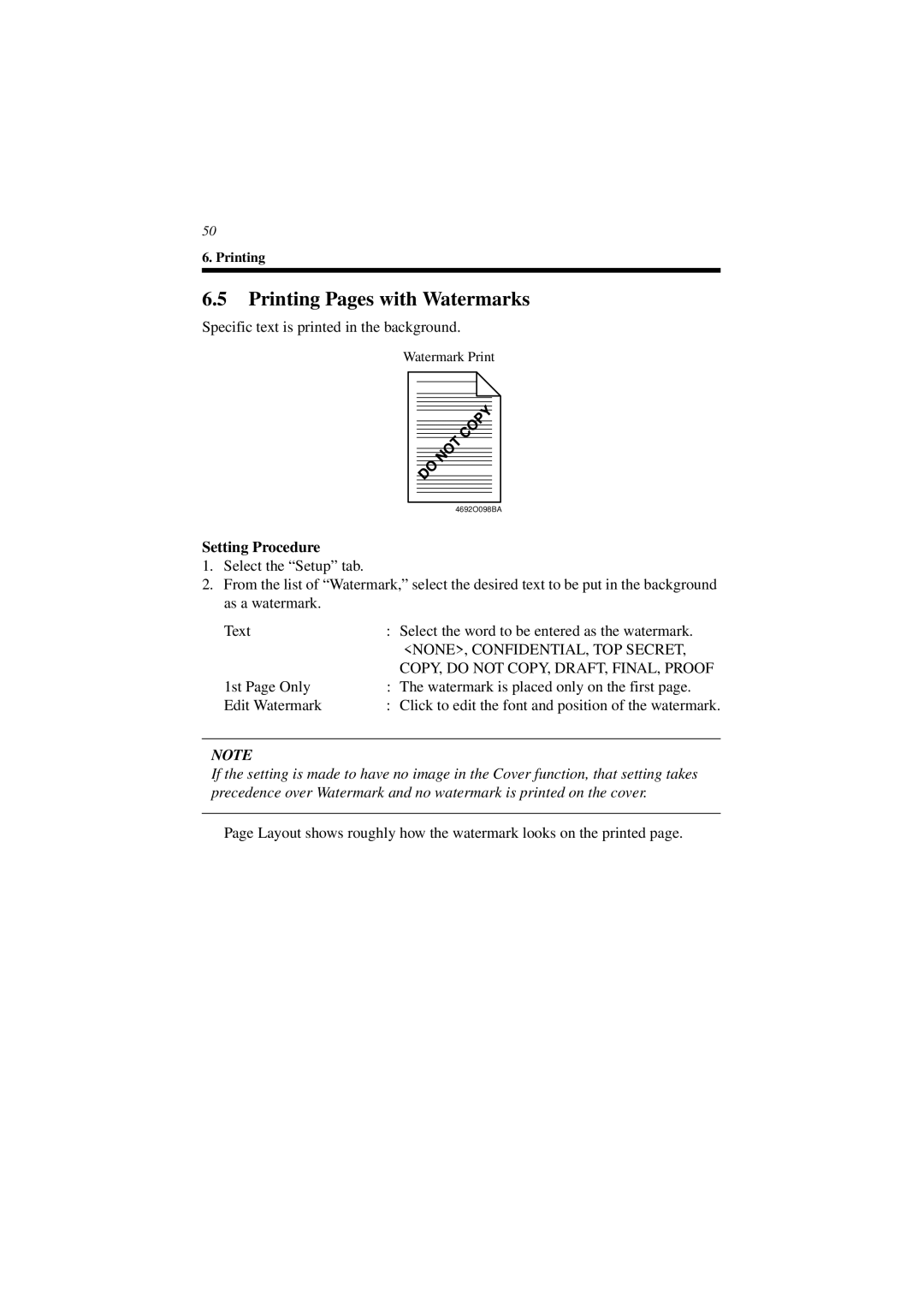 Minolta CN3101e user manual Printing Pages with Watermarks, COPY, do not COPY, DRAFT, FINAL, Proof 