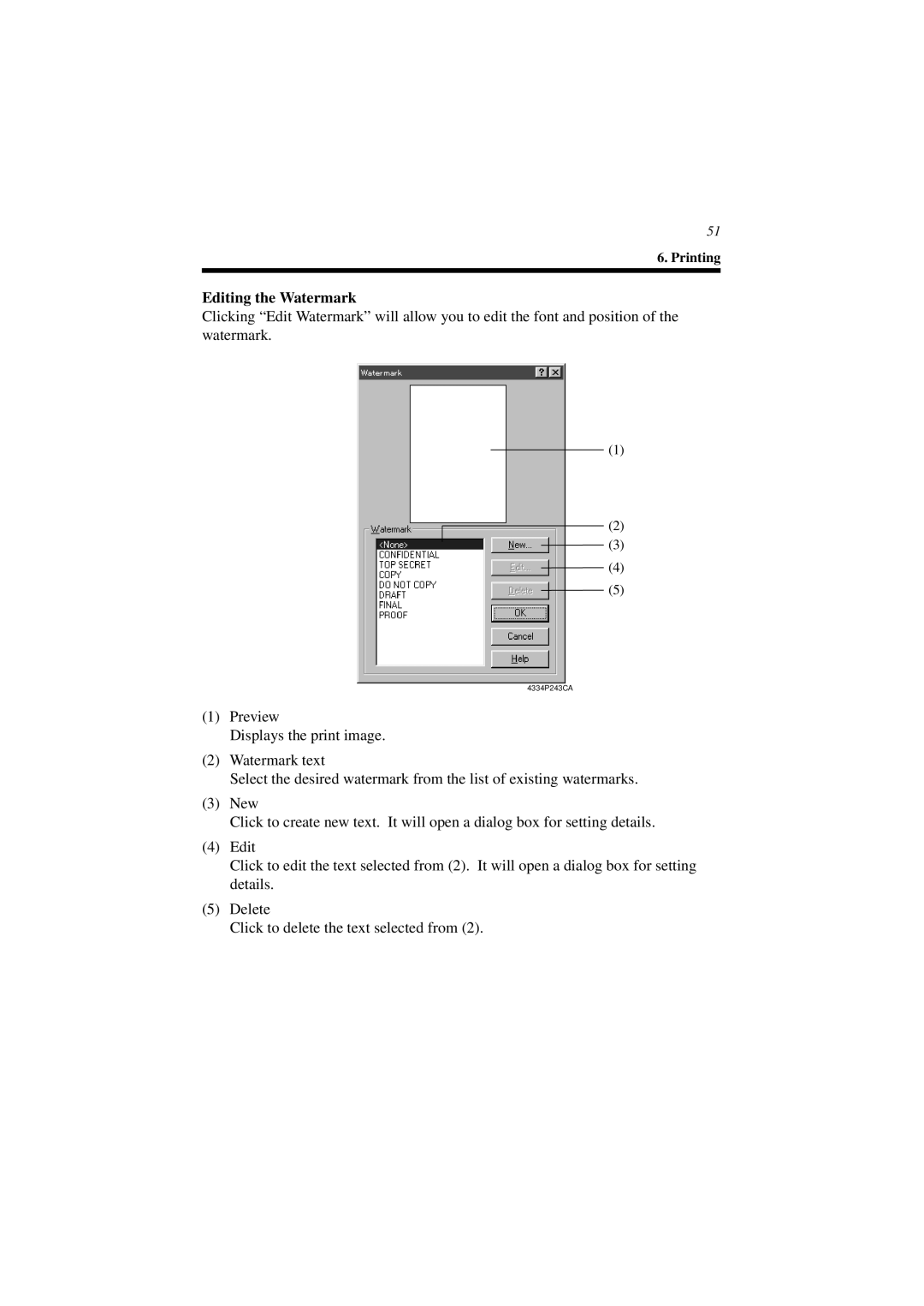 Minolta CN3101e user manual Editing the Watermark 