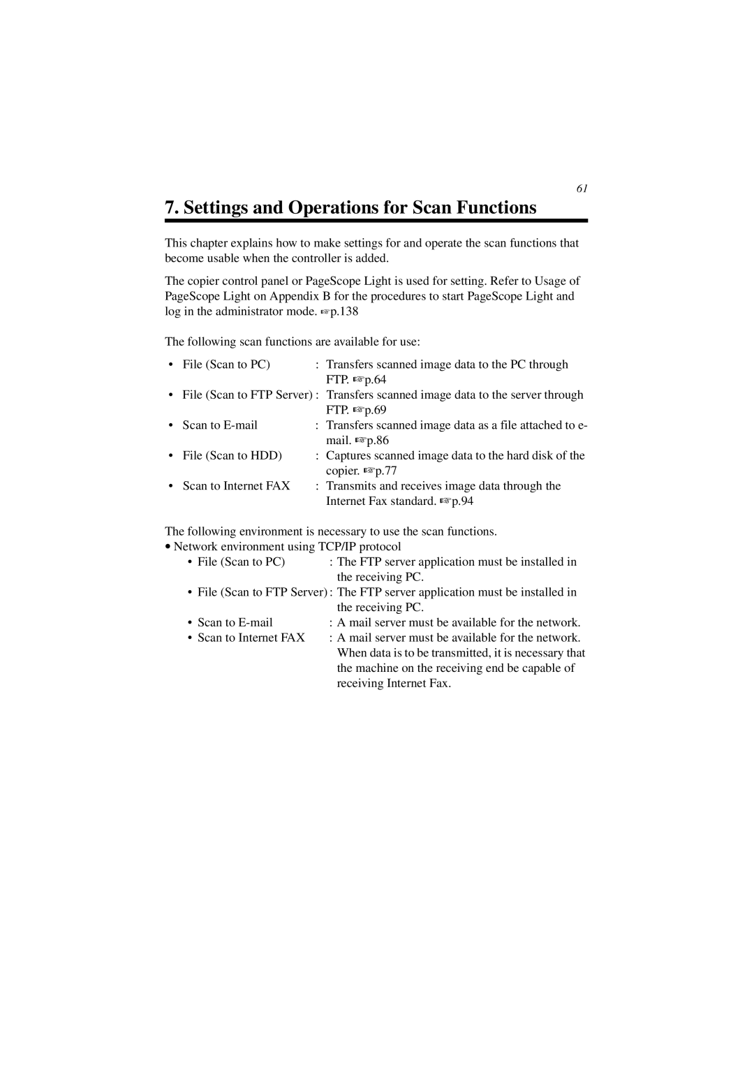 Minolta CN3101e user manual Settings and Operations for Scan Functions 