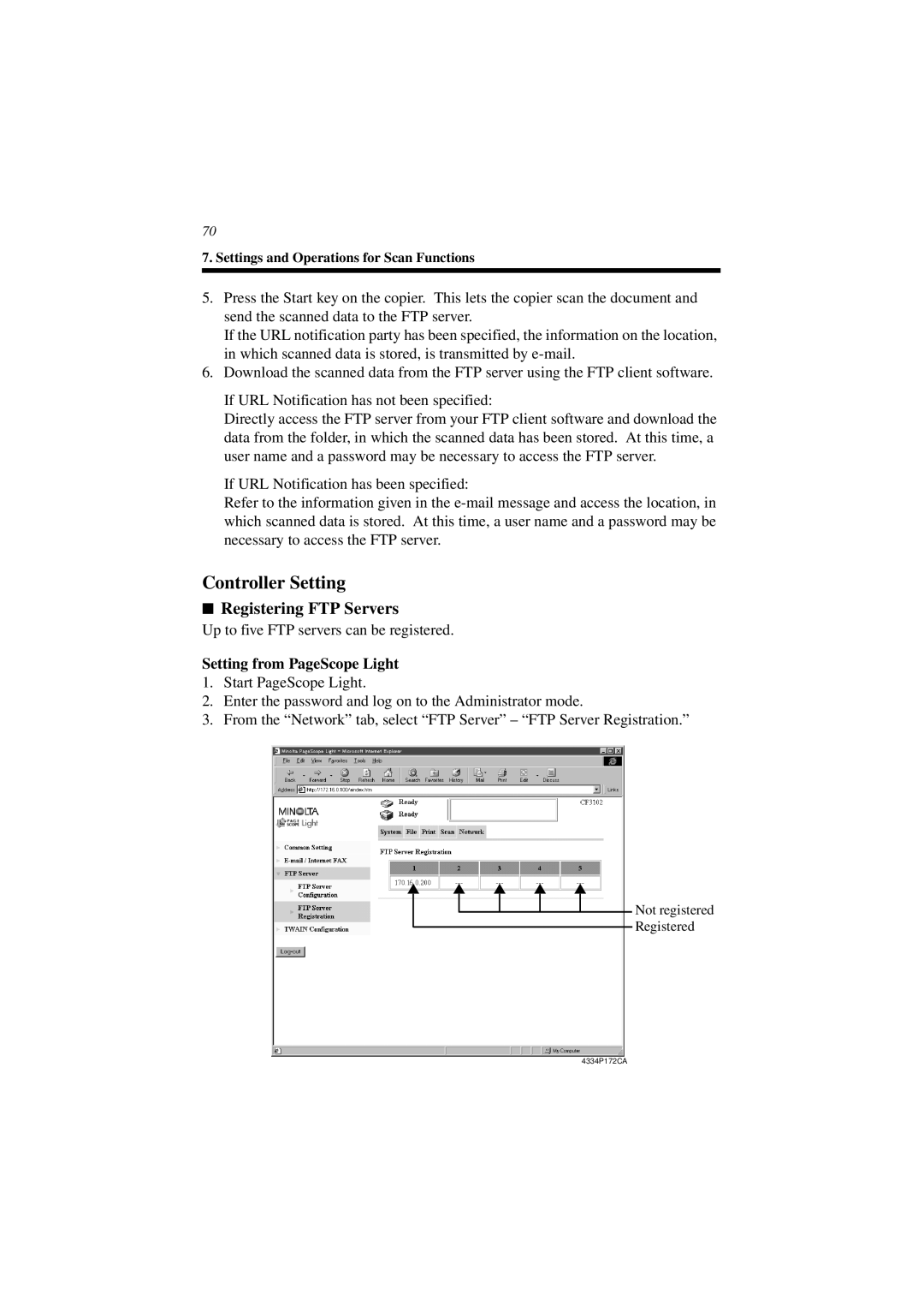 Minolta CN3101e user manual Controller Setting, Registering FTP Servers 