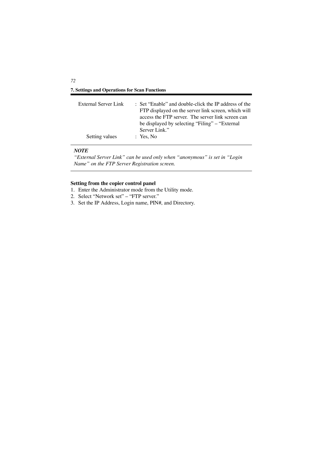 Minolta CN3101e user manual Setting from the copier control panel 