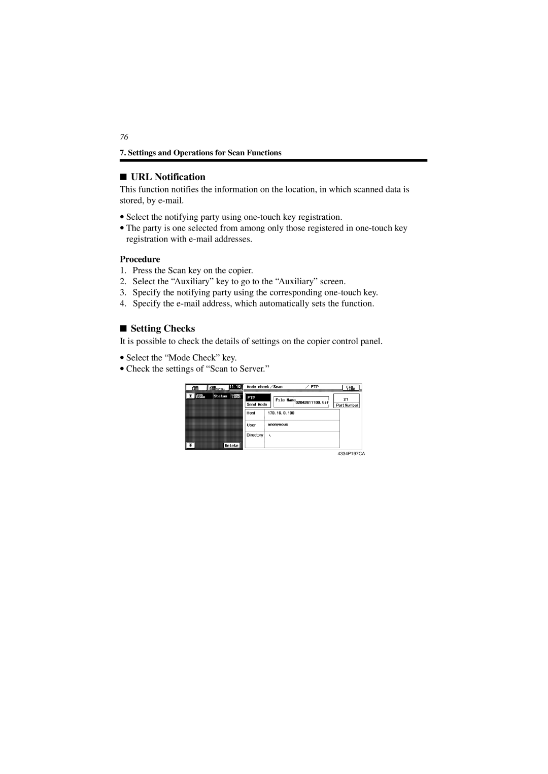 Minolta CN3101e user manual URL Notification, Procedure 