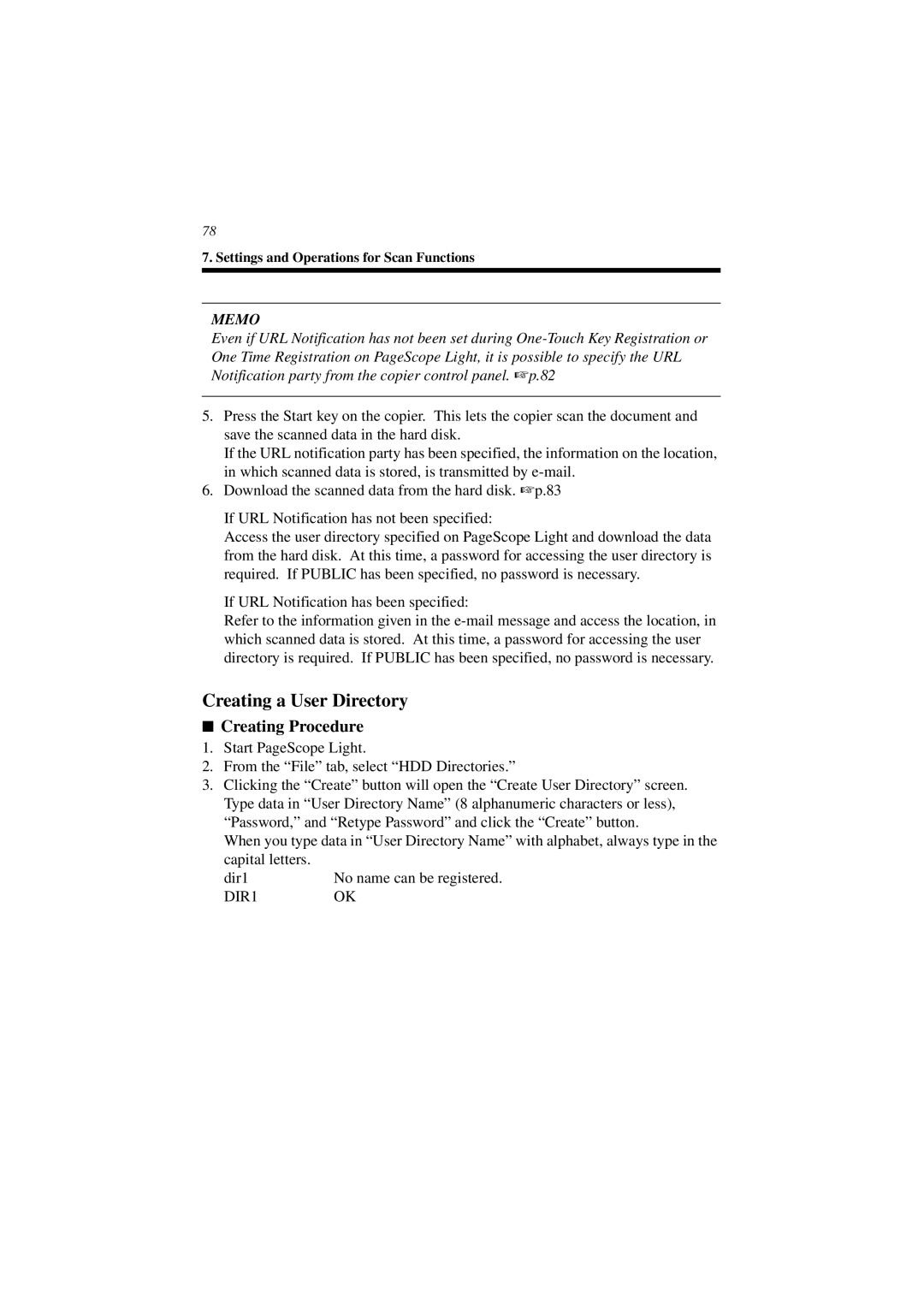 Minolta CN3101e user manual Creating a User Directory, Creating Procedure 