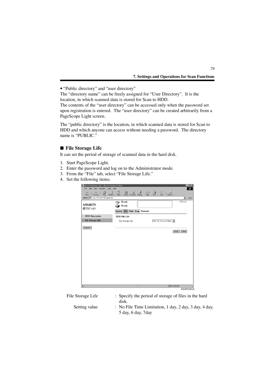 Minolta CN3101e user manual File Storage Life 