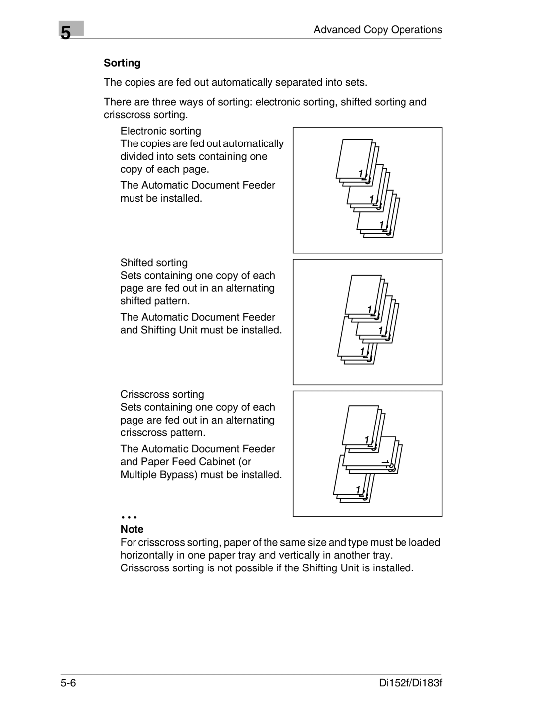 Minolta Di152 183 manual Sorting 
