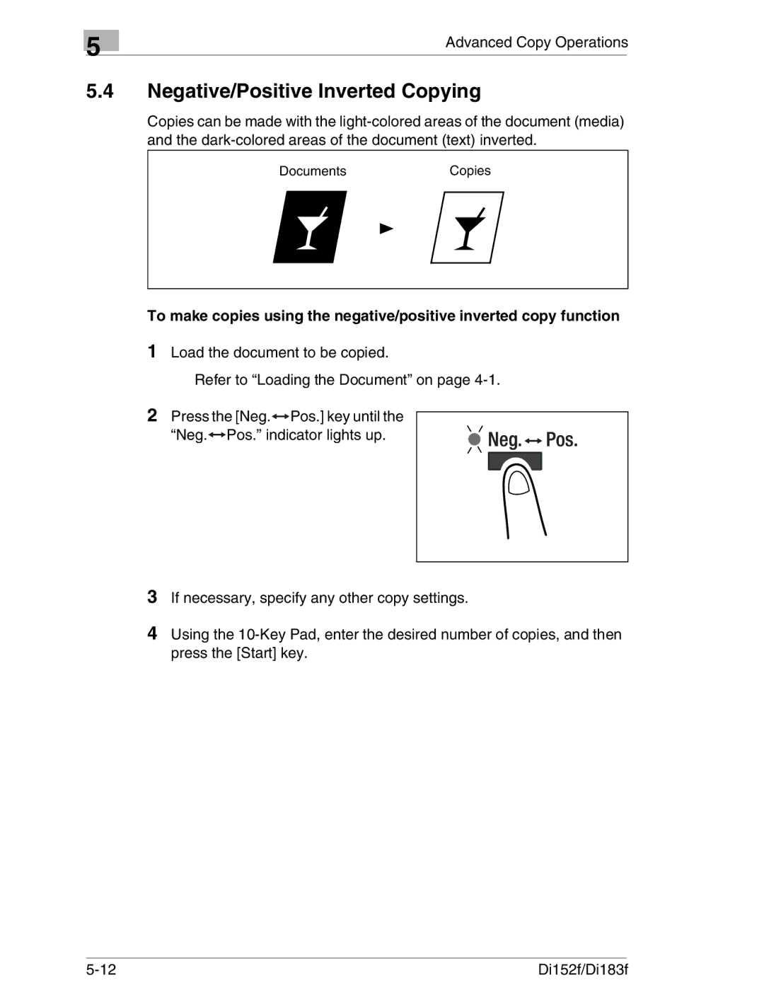 Minolta Di152 183 manual Negative/Positive Inverted Copying 