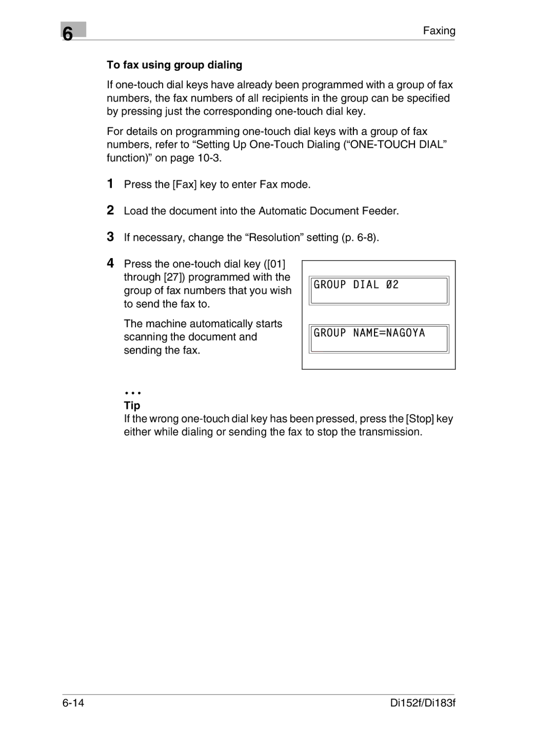 Minolta Di152 183 manual To fax using group dialing 