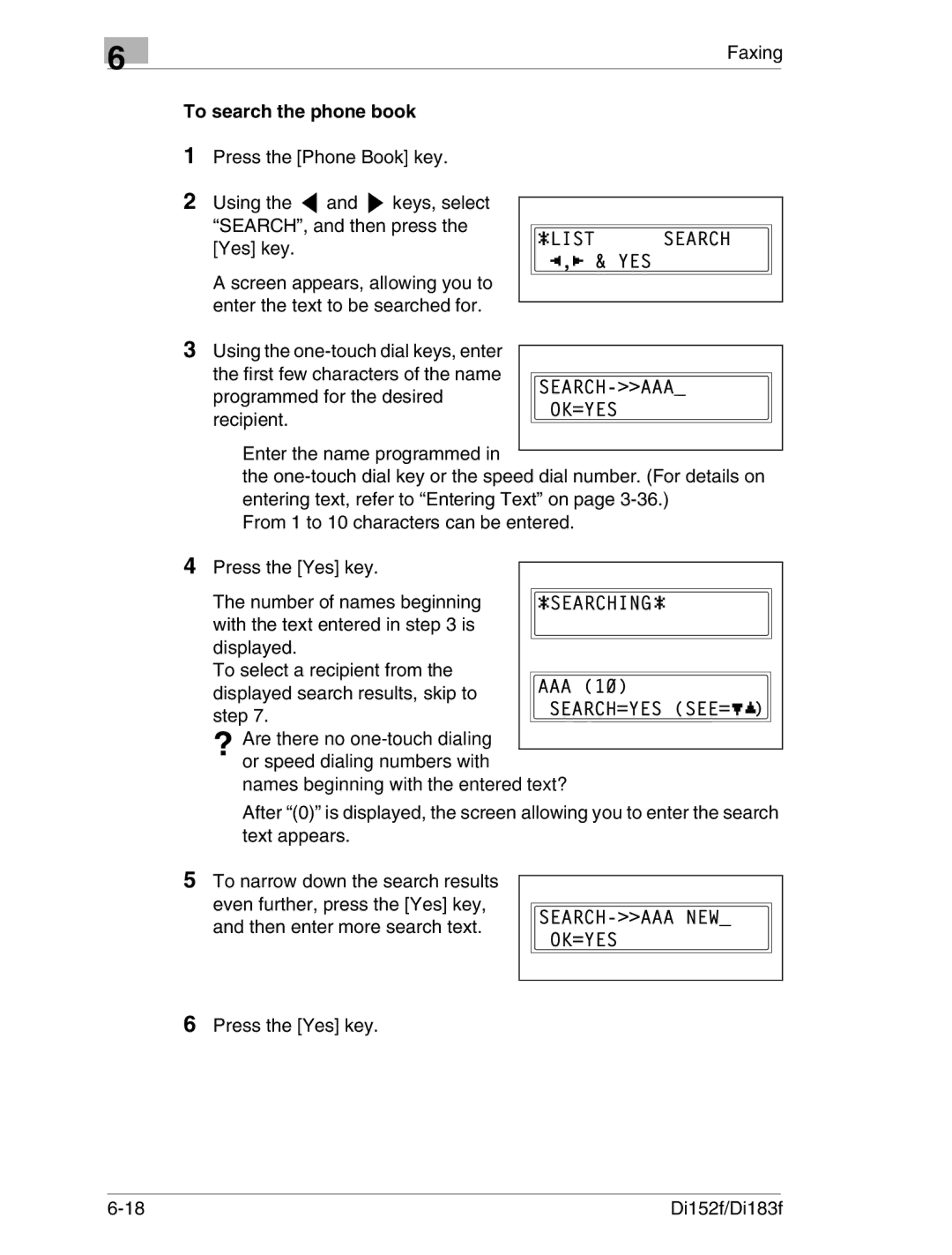 Minolta Di152 183 manual To search the phone book 