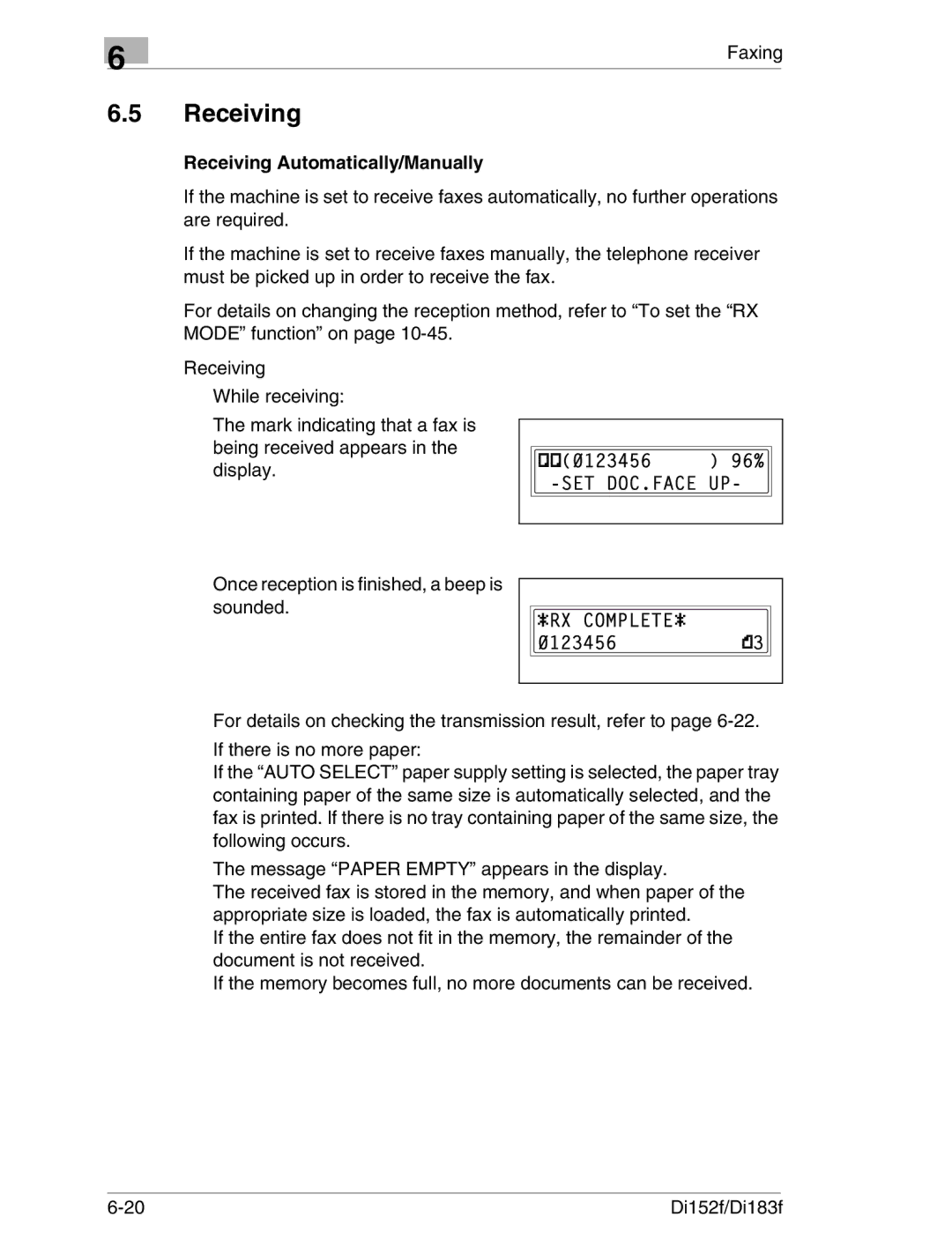 Minolta Di152 183 manual Receiving Automatically/Manually 