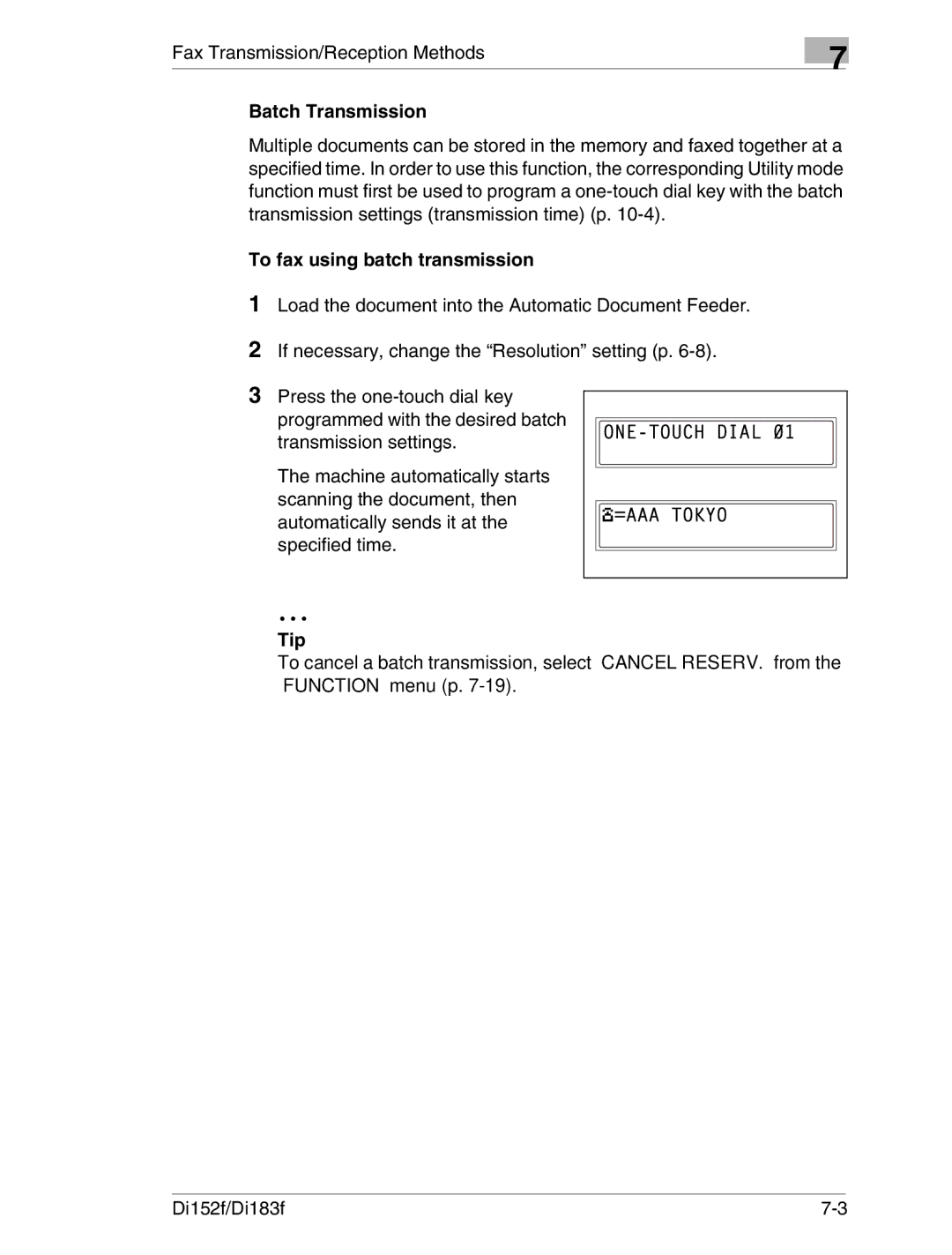 Minolta Di152 183 manual Batch Transmission, To fax using batch transmission 