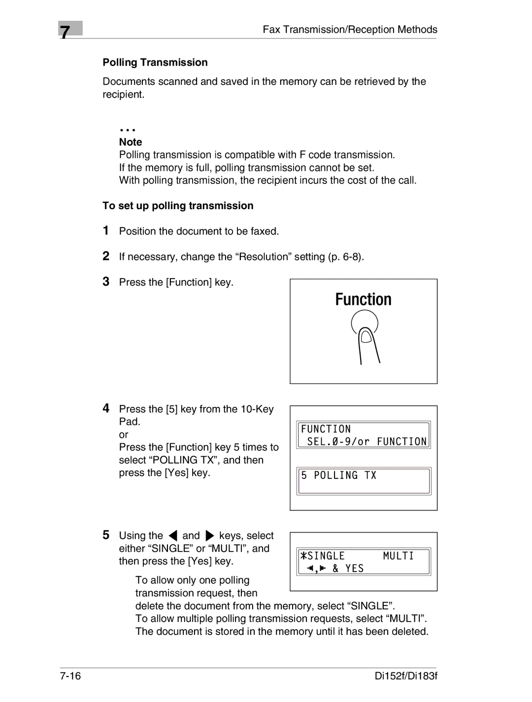 Minolta Di152 183 manual Polling Transmission, To set up polling transmission 