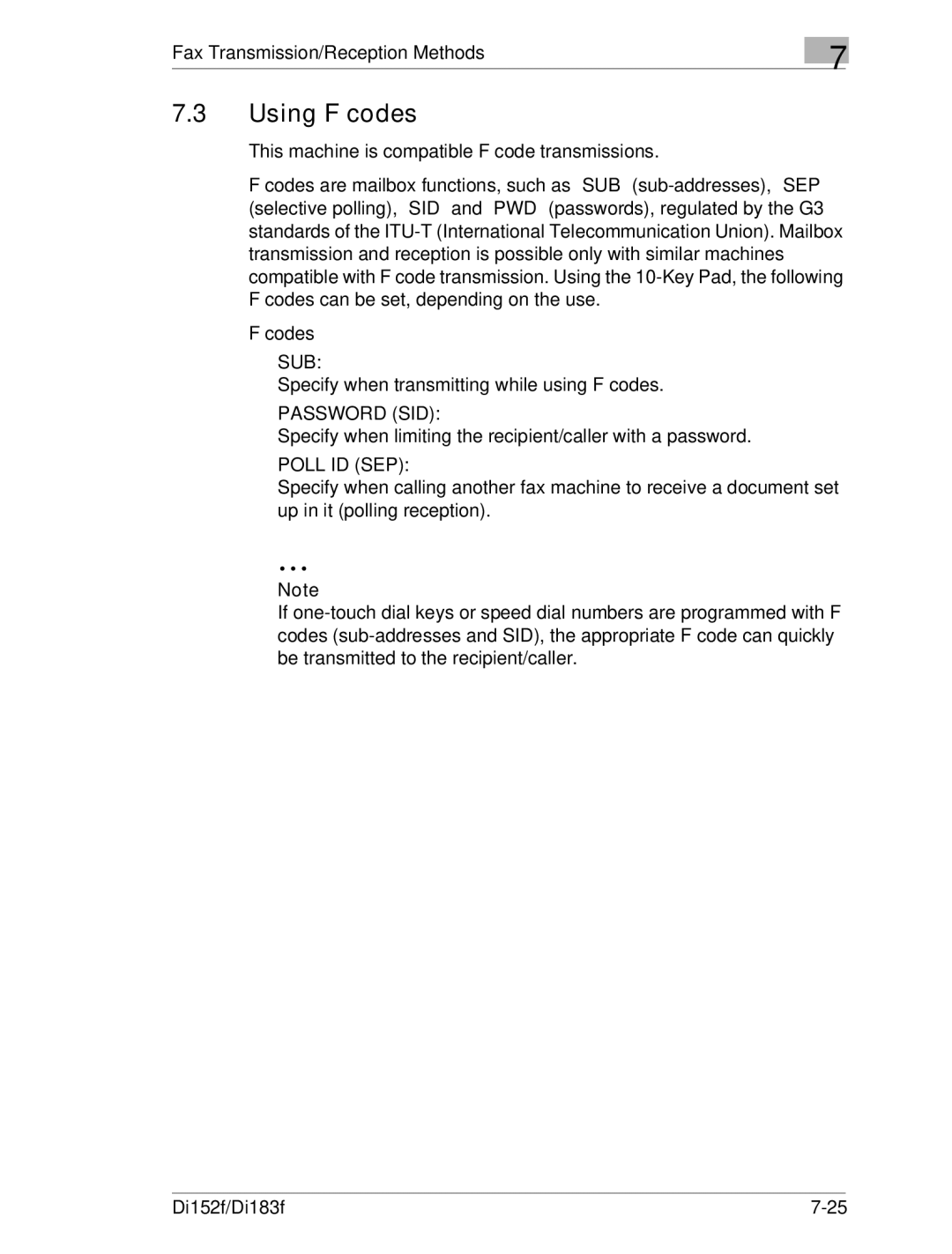 Minolta Di152 183 manual Using F codes, Specify when limiting the recipient/caller with a password 