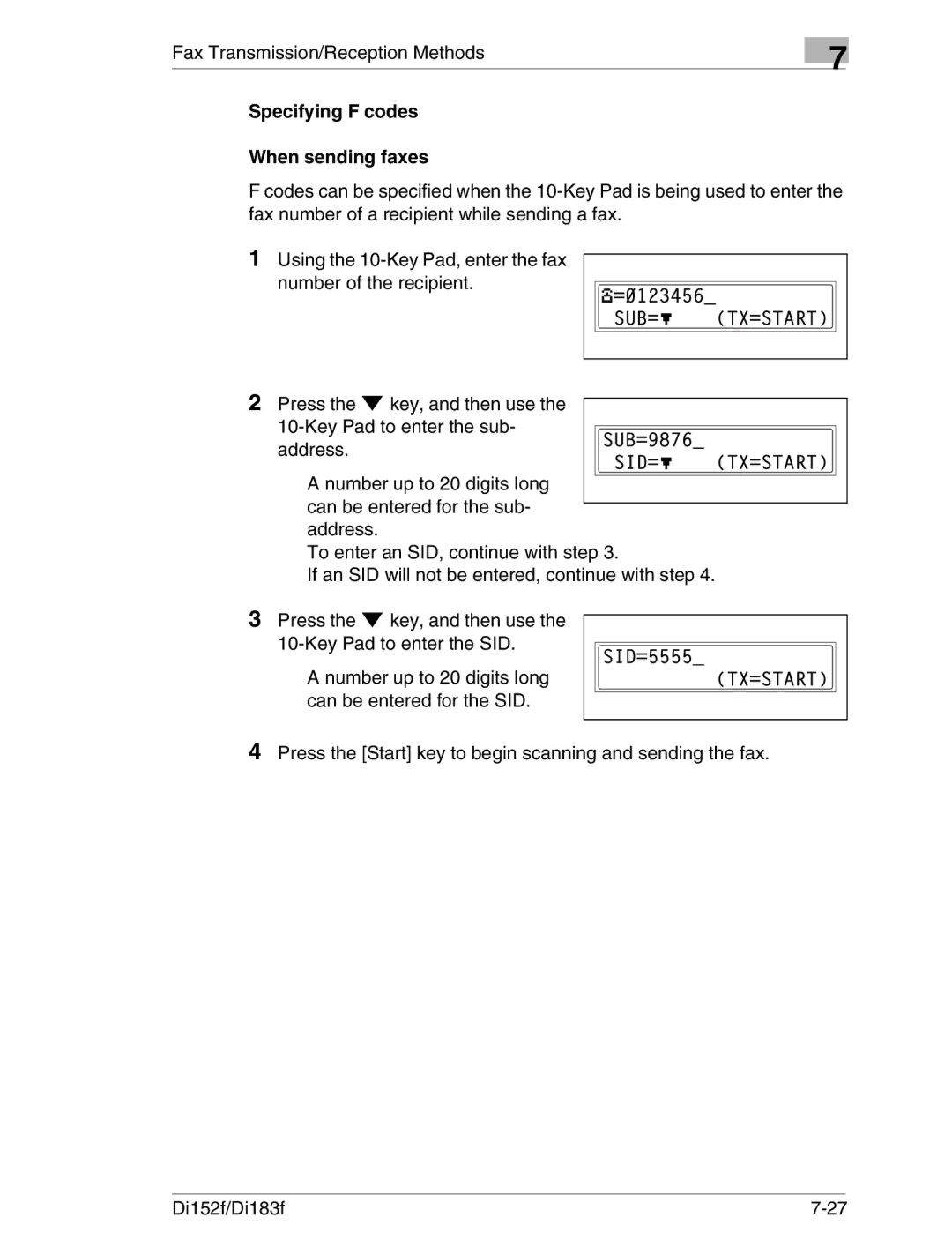 Minolta Di152 183 manual Specifying F codes When sending faxes 