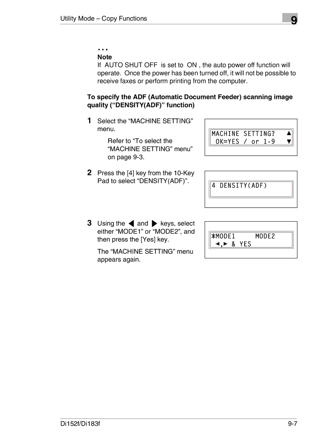 Minolta Di152 183 manual Utility Mode Copy Functions 