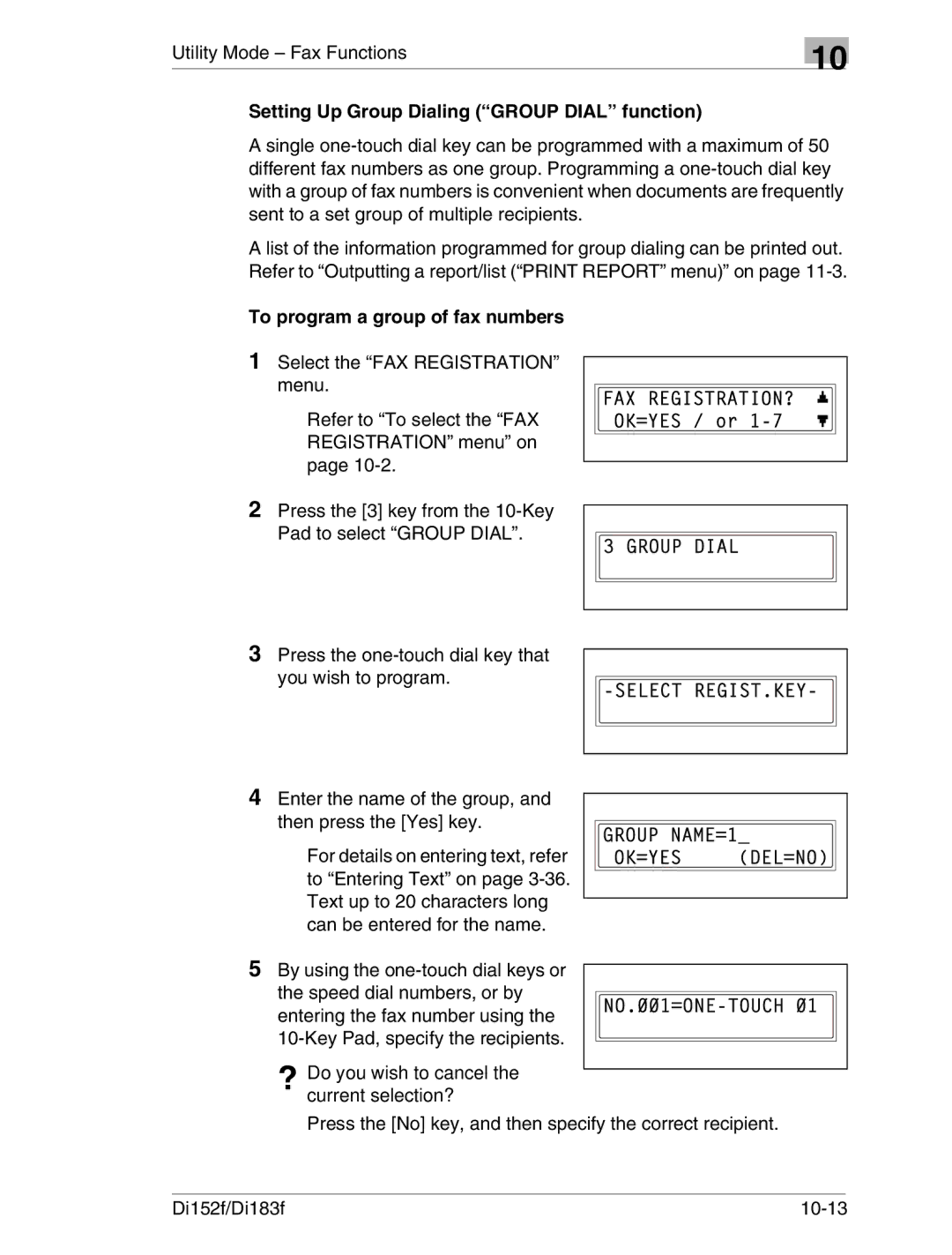 Minolta Di152 183 manual Setting Up Group Dialing Group Dial function, To program a group of fax numbers 