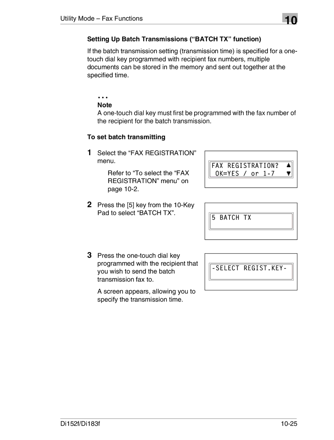 Minolta Di152 183 manual Setting Up Batch Transmissions Batch TX function, To set batch transmitting 