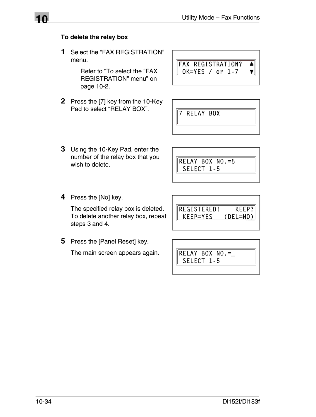 Minolta Di152 183 manual To delete the relay box 