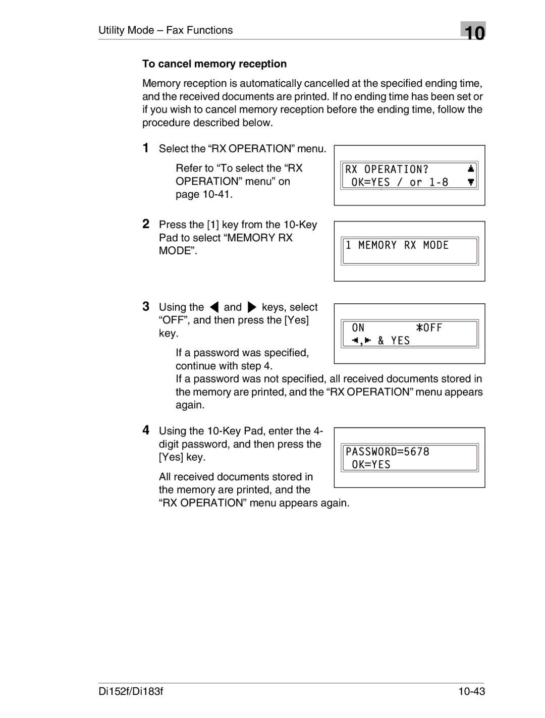 Minolta Di152 183 manual To cancel memory reception 