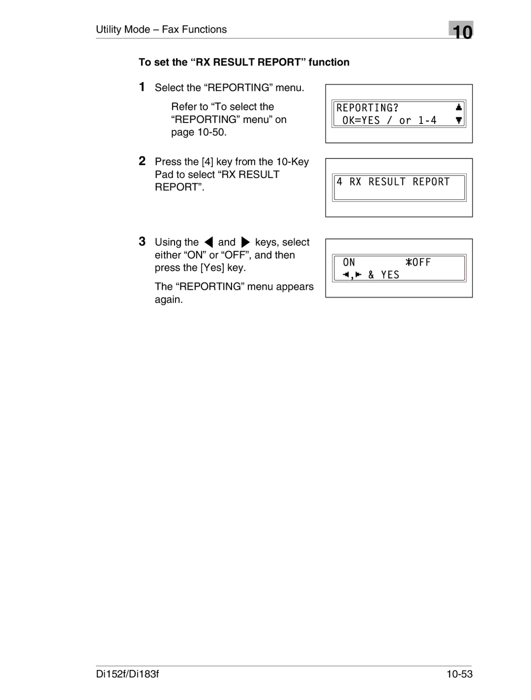 Minolta Di152 183 manual To set the RX Result Report function 