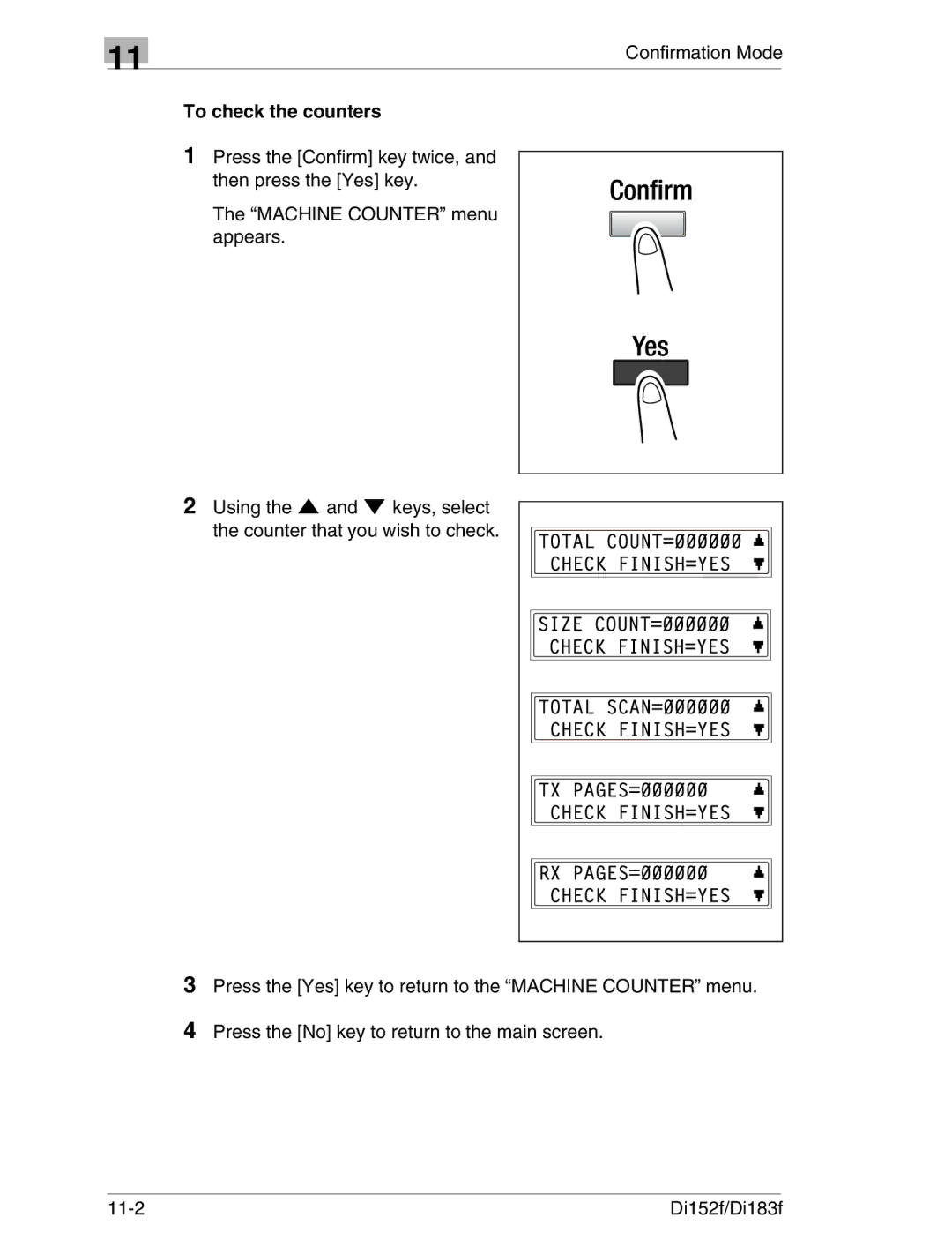 Minolta Di152 183 manual To check the counters 