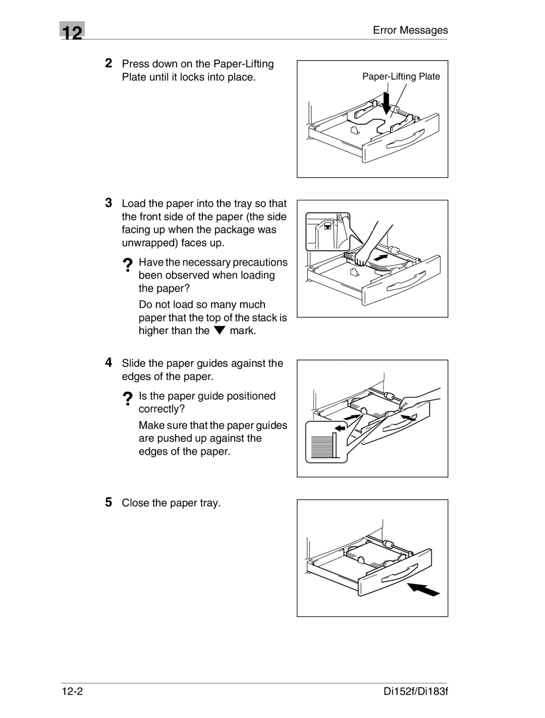 Minolta Di152 183 manual ? Is the paper guide positioned correctly? 