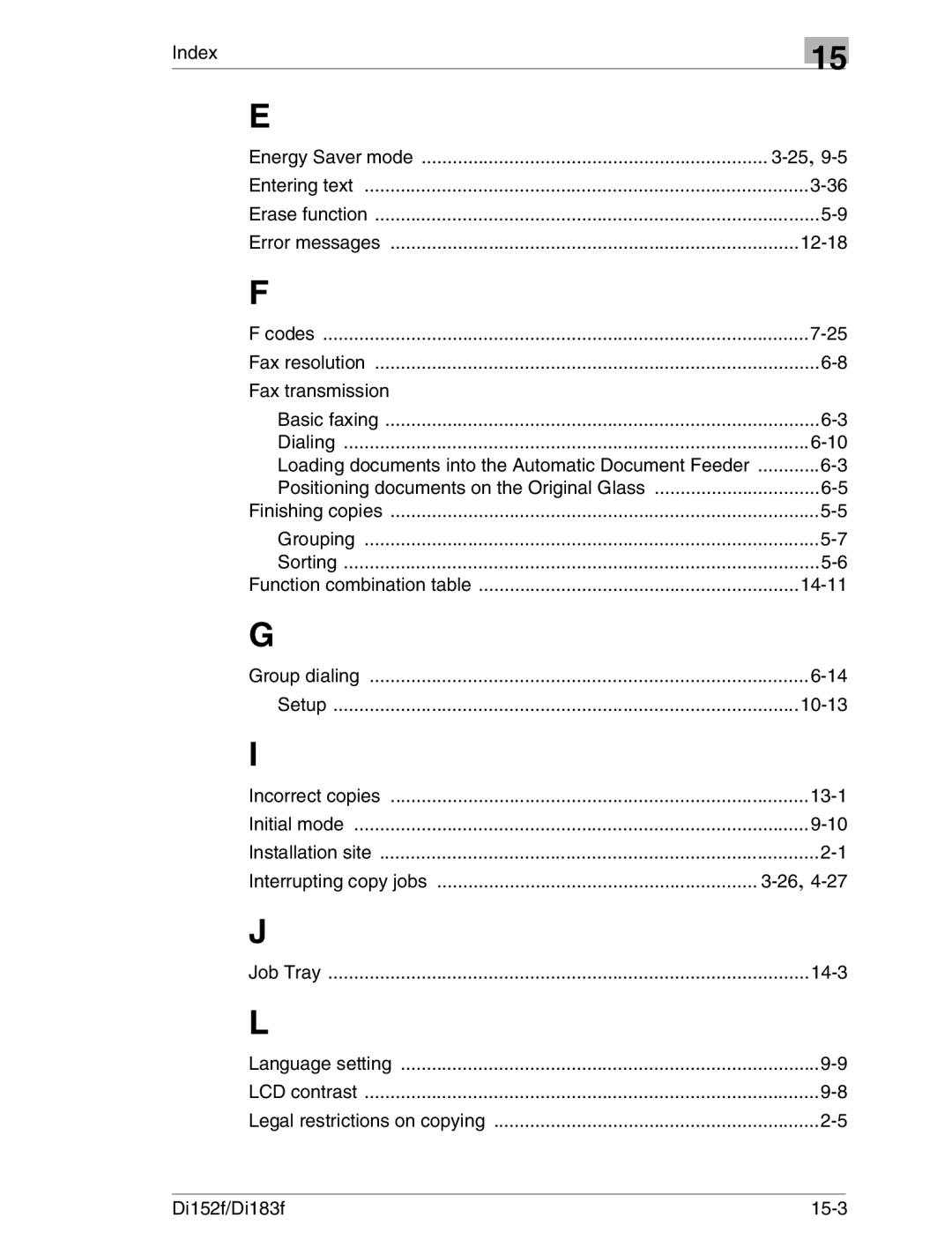 Minolta Di152 183 manual 12-18, Fax transmission, Group dialing, Di152f/Di183f 15-3 
