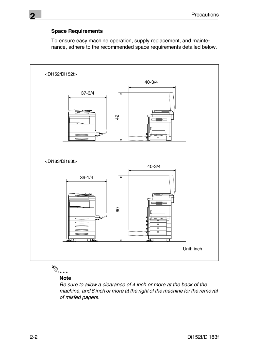 Minolta Di152 183 manual Space Requirements 