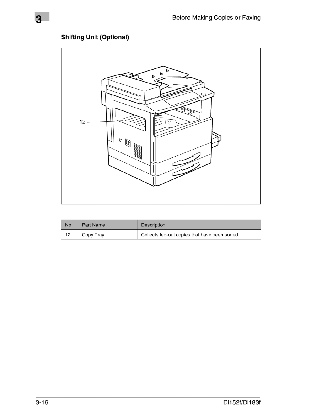 Minolta Di152 183 manual Shifting Unit Optional 