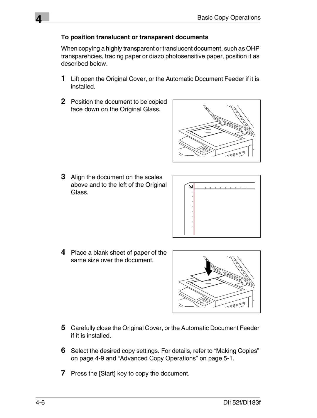 Minolta Di152 183 manual To position translucent or transparent documents 