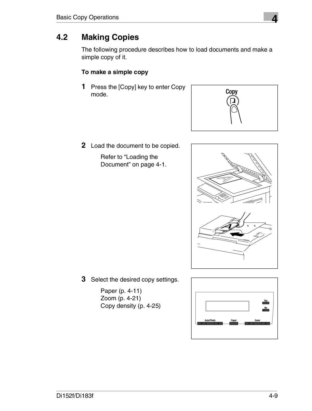 Minolta Di152 183 manual Making Copies, To make a simple copy 